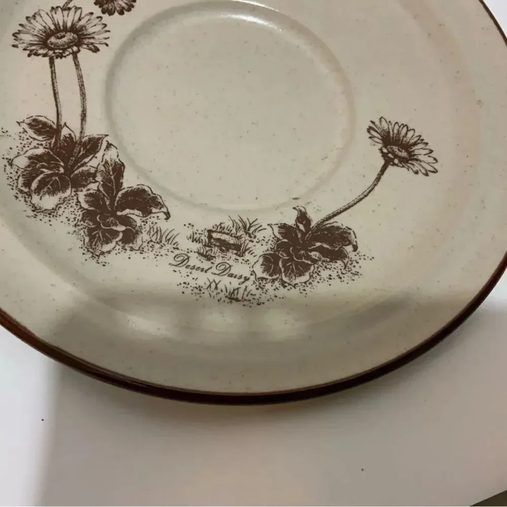 Noritake Stoneware Desert Flowers Saucer Plates Brown 8341 Desert Daisy Lot of 4